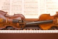 Two violins on piano keys Royalty Free Stock Photo