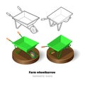 Two visual style isometric icons farm wheelbarrow stock vector illustration Royalty Free Stock Photo