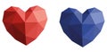 Two volumetric hearts of red and blue. Volumetric heart of colored paper Royalty Free Stock Photo