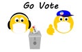 Two voting emojis social distancing and wearing face masks to protect against covid 19 coronavirus, go vote text