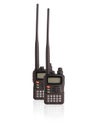 two walkie talkie, isolate on white, radio transmitter manual, black, new, portable, professional adult