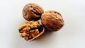 Two walnuts and one in half Royalty Free Stock Photo