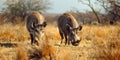 Warthog pair in dry grass Royalty Free Stock Photo