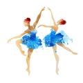 Two watercolor ballerina dancing