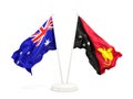 Two waving flags of Australia and papua new guinea isolated on white