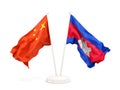 Two waving flags of China and cambodia