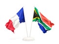 Two waving flags of France and south africa