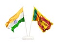 Two waving flags of India and sri lanka isolated on white