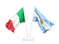 Two waving flags of Italy and argentina isolated on white