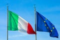 Two waving flags of ITALY and EUROPEAN UNION