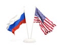 Two waving flags of Russia and United states Royalty Free Stock Photo