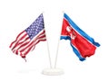 Two waving flags of United States and North Korea Royalty Free Stock Photo