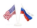 Two waving flags of United States and russia Royalty Free Stock Photo