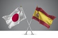 Two Crossed Flags of Spain and Japan