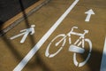 Two-way separated: bike and pedestrian lane. Close-up of a pavement markings used in some areas in the city of Brescia Italy Royalty Free Stock Photo