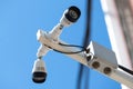 two-way surveillance cameras for a panoramic view of the city. monitoring of private property. street security camera. Royalty Free Stock Photo