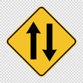 Two way traffic ahead sign on transparent background Royalty Free Stock Photo