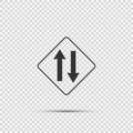 Symbol Two way traffic ahead sign on transparent background Royalty Free Stock Photo