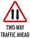 Two-way traffic ahead sign on white background Royalty Free Stock Photo