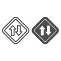 Two way traffic line and solid icon, Navigation concept, traffic sign on white background, Two way road icon in outline Royalty Free Stock Photo