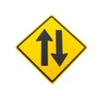 Two way traffic sign on white background