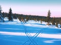 Two ways for cross country skiing in winter mountains. Royalty Free Stock Photo