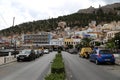 Two ways street and a view of the city center by the seaside in Calymnos Island