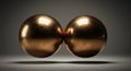 Two weathered bronze spheres floating in a studio Royalty Free Stock Photo