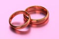 Two wedding golden rings for couple. Unity, love, and romance Royalty Free Stock Photo