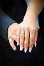 Two wedding hands. endearment people. Bride and groom