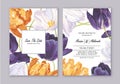 Greeting cards templates, wedding party invitation with realistic spring tulip flowers.