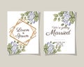 Two wedding invitations with gold frames on gray background vector design Royalty Free Stock Photo