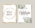 Two wedding invitations with gold frames on gray background vector design Royalty Free Stock Photo
