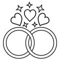 Two wedding rings with hearts and stars symbol of the wedding of love and family Royalty Free Stock Photo