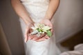 Two wedding rings in infinity sign on a wood. Love concept Royalty Free Stock Photo