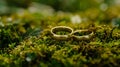 Two wedding rings on mossy ground Royalty Free Stock Photo