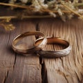 two wedding rings and old wood background, rustic effect. Royalty Free Stock Photo