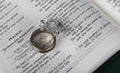 Two wedding rings on an open Holy Bible Royalty Free Stock Photo