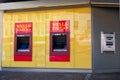 Two Wells Fargo outdoor ATM Machines and night depository secured bank drop box