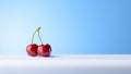Two wet cherries on blue background Royalty Free Stock Photo