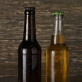 Two wet, cold bottle of beer closeup Royalty Free Stock Photo