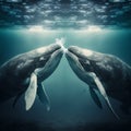 two whales kissing underwater generative AI Royalty Free Stock Photo