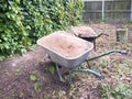 Two wheelbarrows in the garden full of dirt Royalty Free Stock Photo