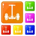 Two wheeled battery powered vehicle icons set vector color