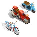 Two-wheeled transport isometric vector set
