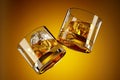 Two Whiskey Glasses with Ice Cubes Floating in the Air - 3D Illustration