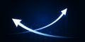 Two white arrows curving upwards on a dark blue background indicating growth and progress Royalty Free Stock Photo