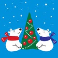 Two White Bears near Christmas tree