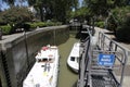 Ships in a canal with a lock Royalty Free Stock Photo