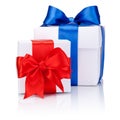 Two White boxs tied with Red and Blue satin ribbon bow Isolated Royalty Free Stock Photo